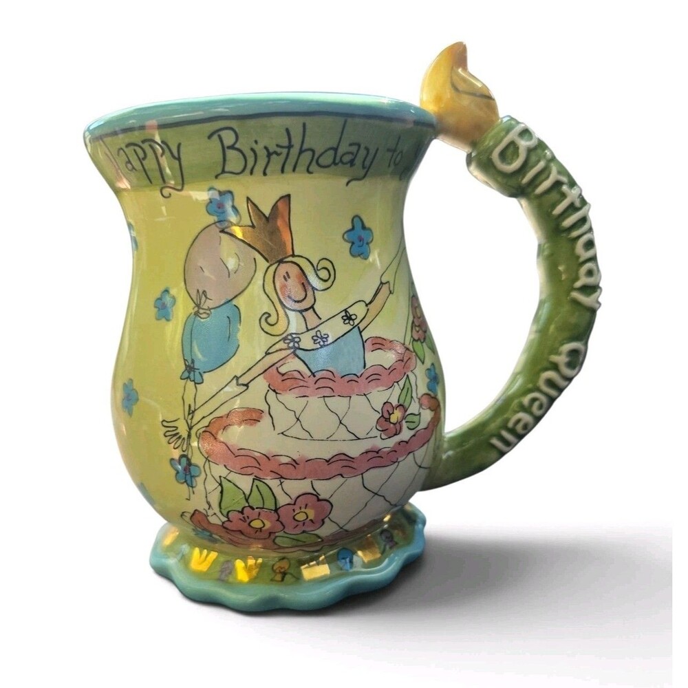 2004 Blue Sky Clayworks Heather Goldminc "Birthday Queen" Ceramic Mug Vintage